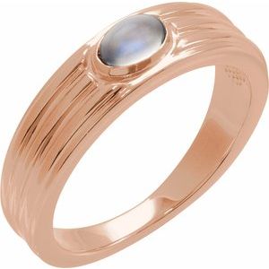 14K Rose Gold 5x3 mm Oval Natural Rainbow Moonstone Cabochon Ring