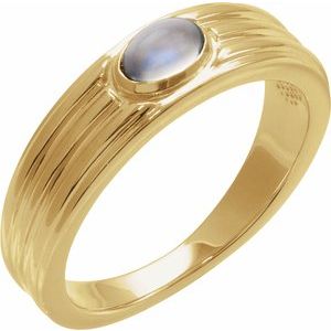 14K Yellow Gold 5x3 mm Oval Natural Rainbow Moonstone Cabochon Ring