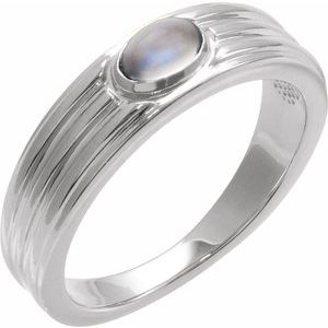 Platinum 5x3 mm Oval Natural Rainbow Moonstone Cabochon Ring