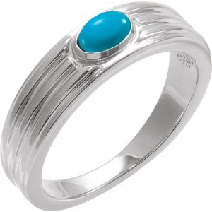 Platinum 5x3 mm Oval Natural Turquoise Cabochon Ring