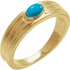 14K Yellow Gold 5x3 mm Oval Natural Turquoise Cabochon Ring