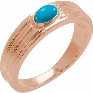14K Rose Gold 5x3 mm Oval Natural Turquoise Cabochon Ring