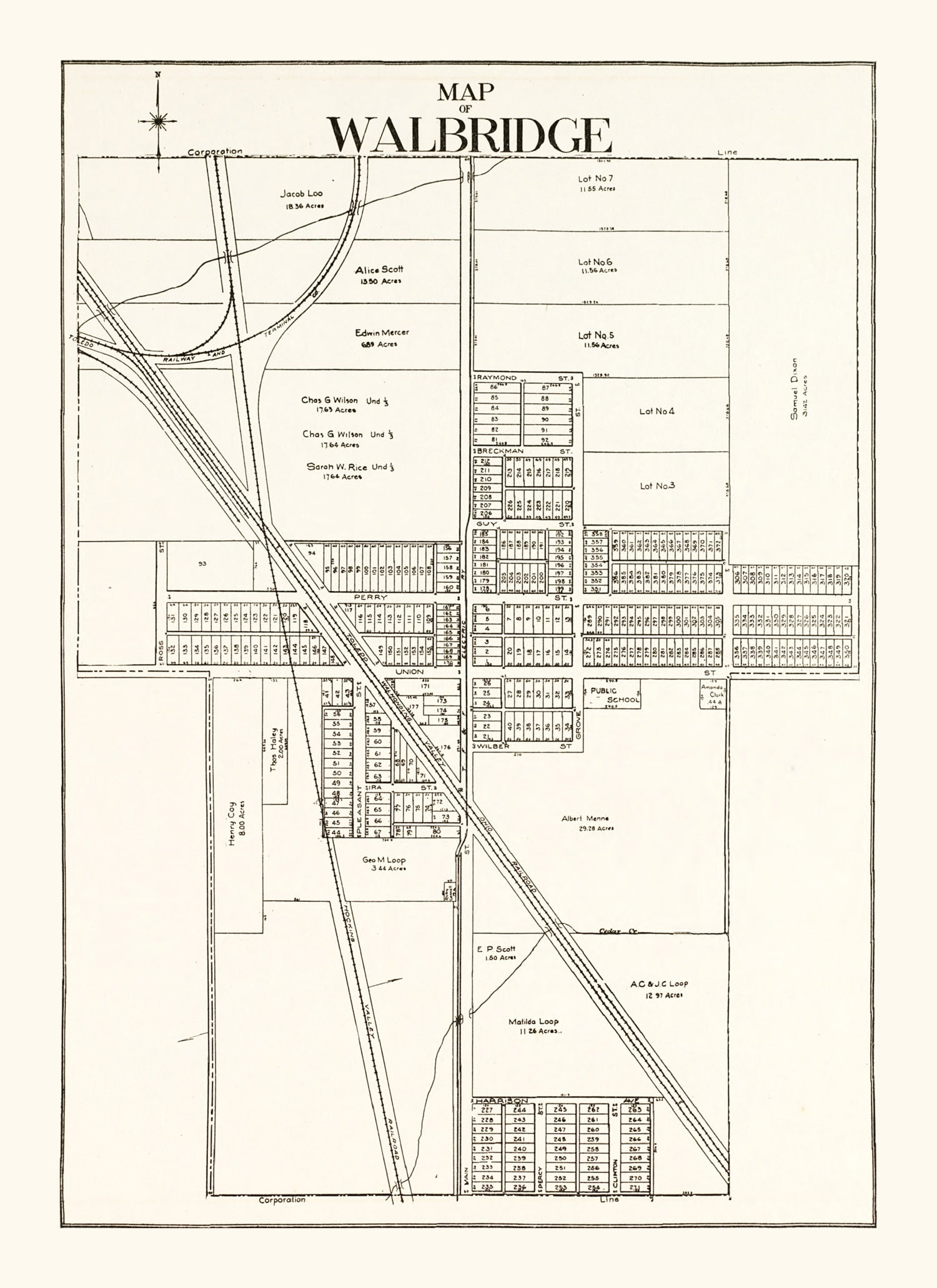Vintage Map of Walbridge, Ohio 1912