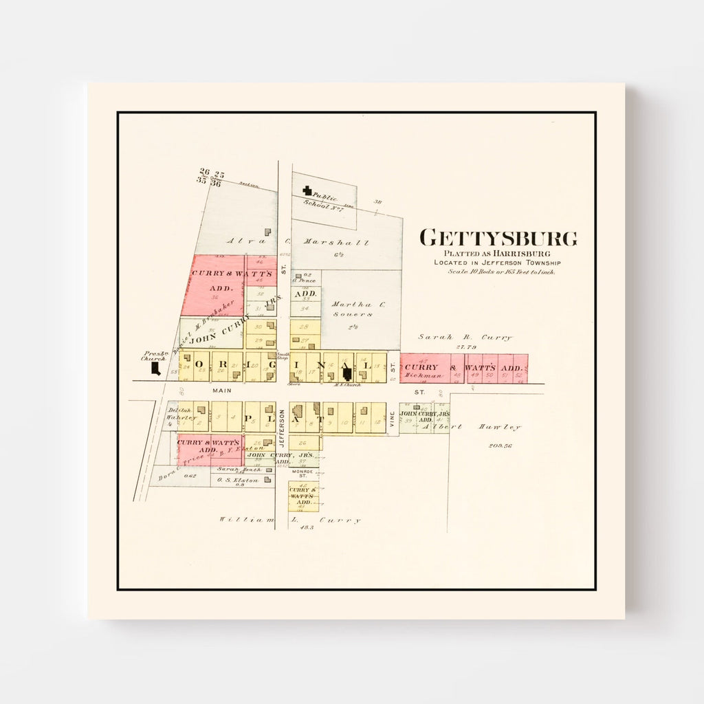 Vintage Map of Gettysburg, Ohio 1912