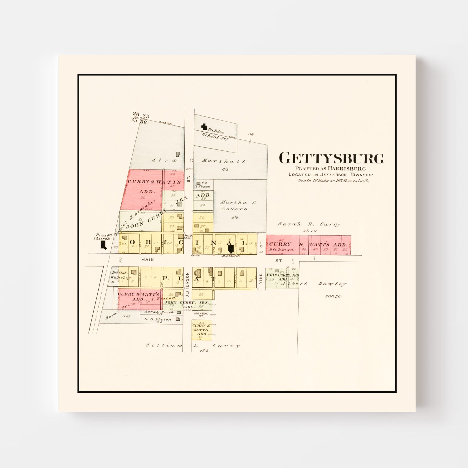 Vintage Map of Gettysburg, Ohio 1912