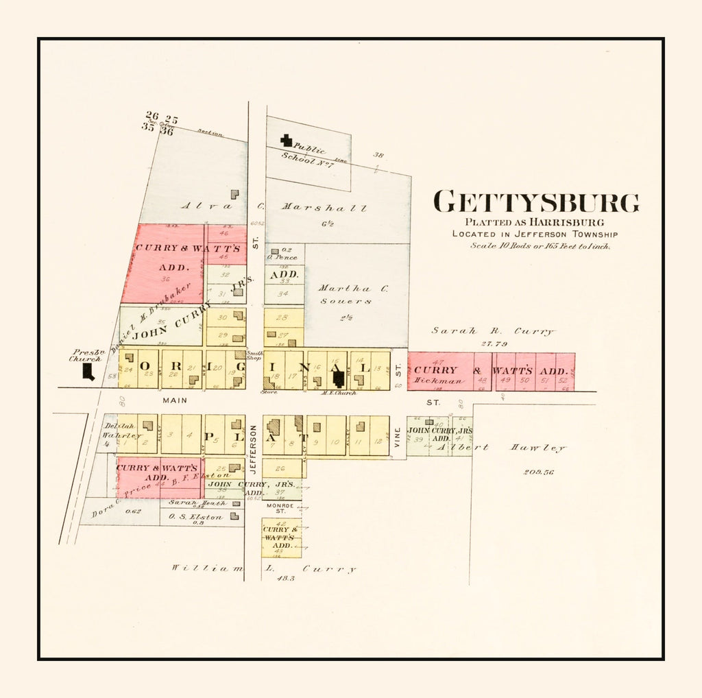 Vintage Map of Gettysburg, Ohio 1912
