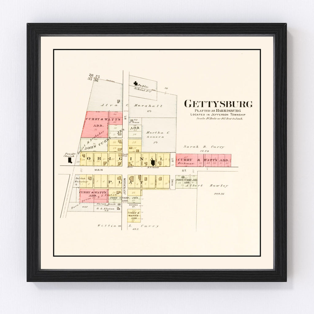 Vintage Map of Gettysburg, Ohio 1912