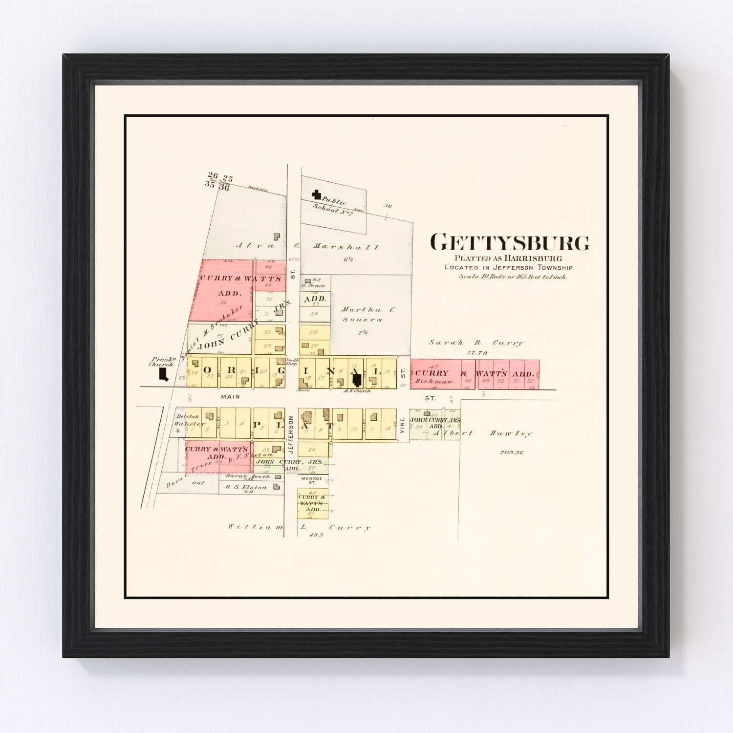 Vintage Map of Gettysburg, Ohio 1912