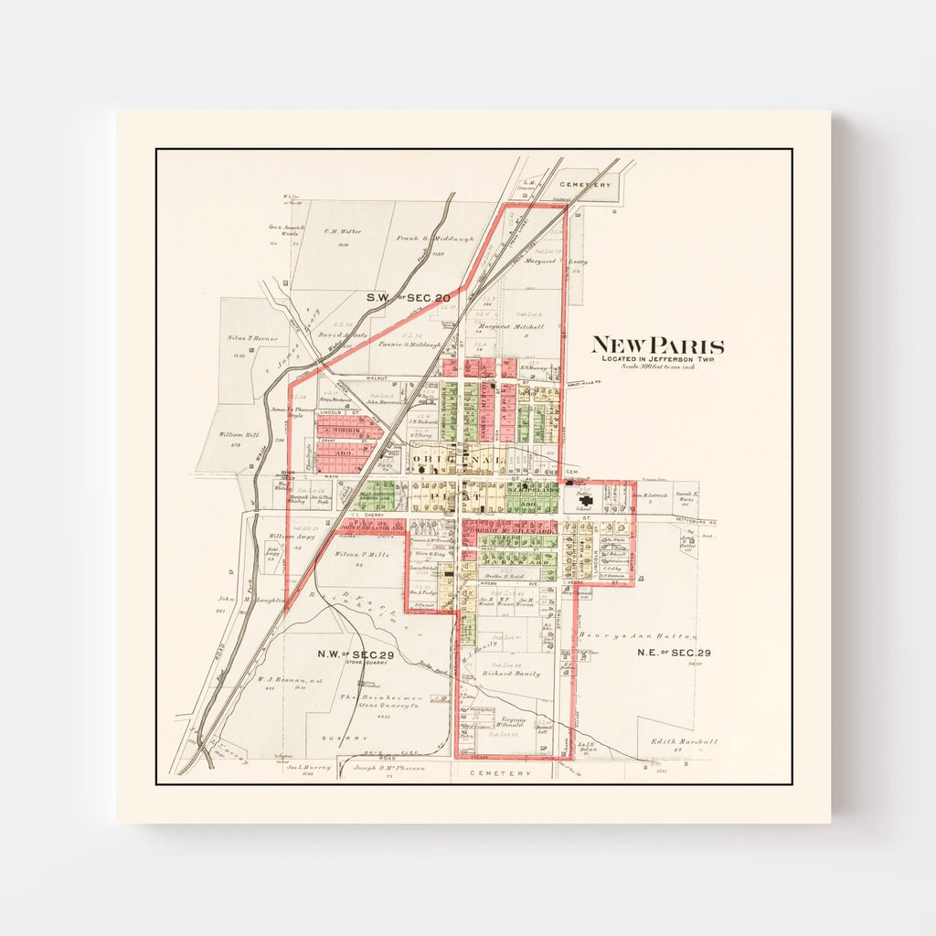 Vintage Map of New Paris, Ohio 1912