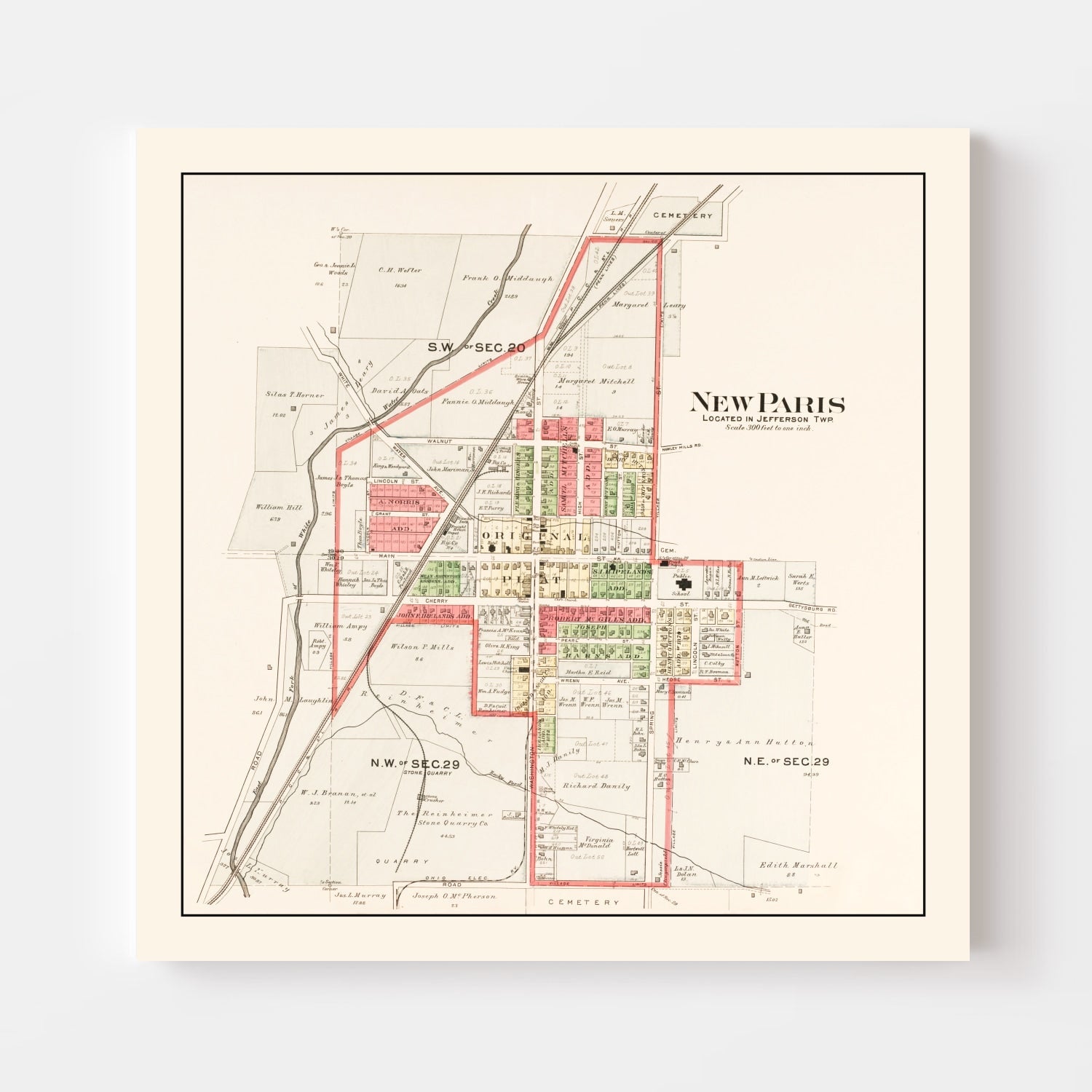 Vintage Map of New Paris, Ohio 1912