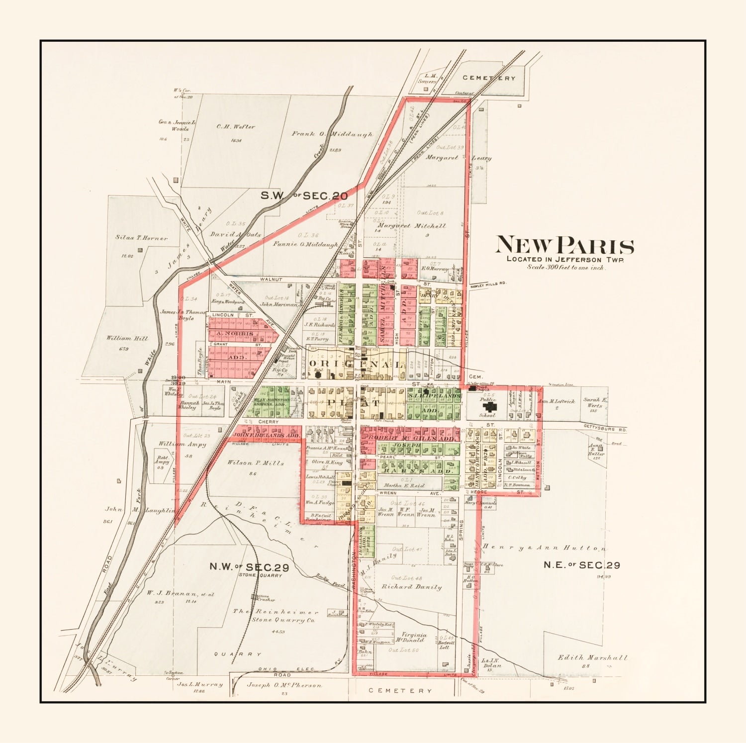 Vintage Map of New Paris, Ohio 1912