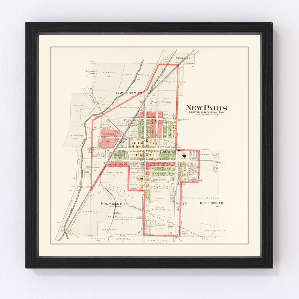 Vintage Map of New Paris, Ohio 1912