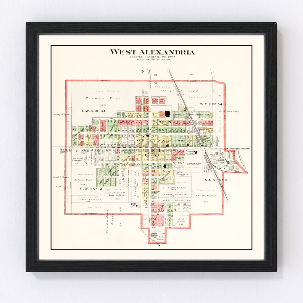 Vintage Map of West Alexandria, Ohio 1912