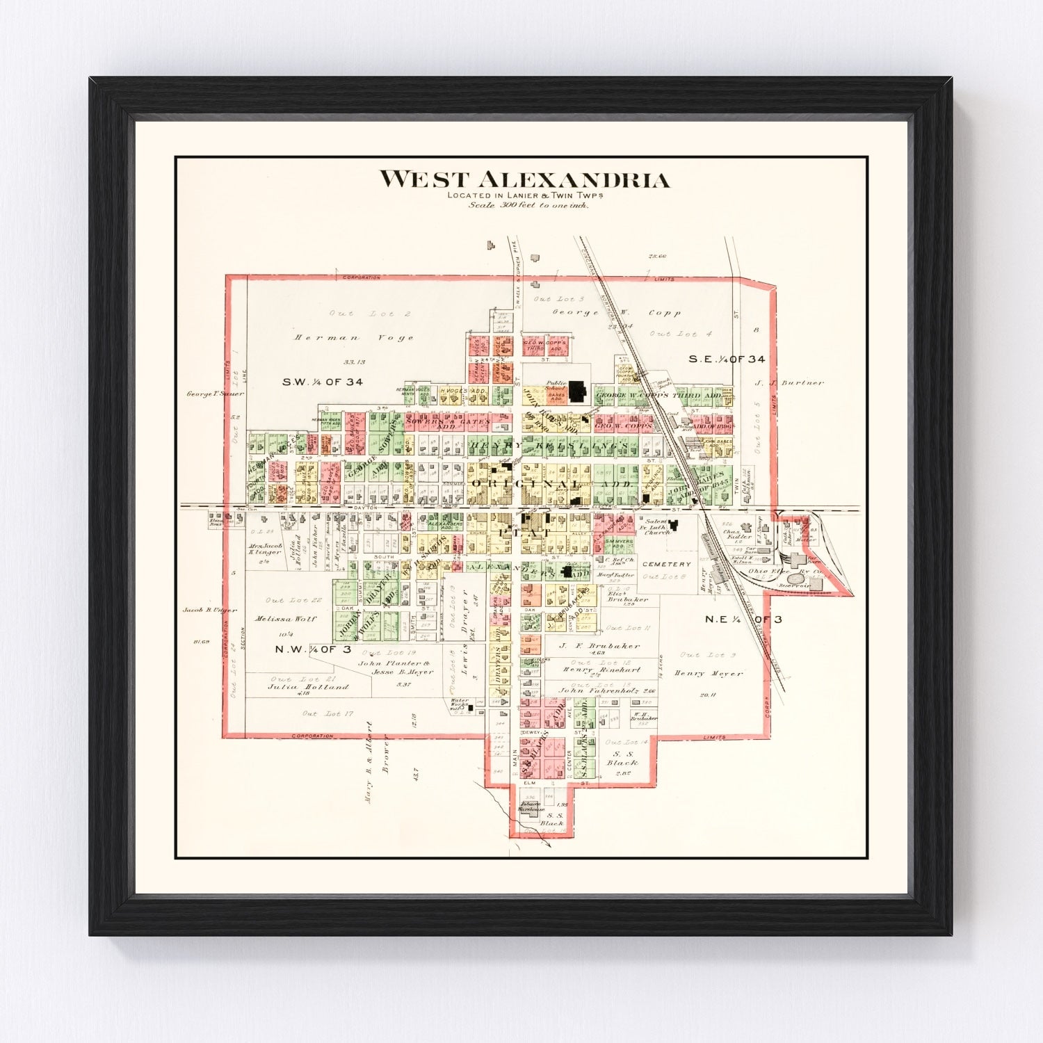 Vintage Map of West Alexandria, Ohio 1912