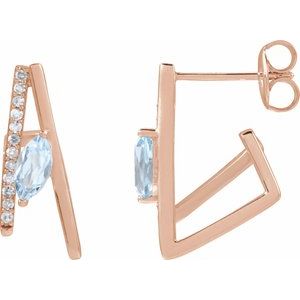 14K Rose Gold Natural Sky Blue Topaz & 1/8 CTW Natural Diamond Earrings