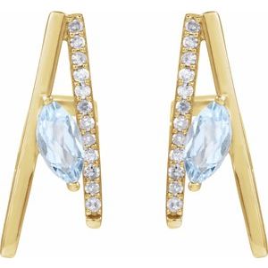 14K Yellow Gold Natural Sky Blue Topaz & 1/8 CTW Natural Diamond Earrings