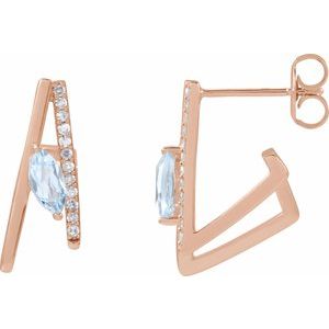 14K Rose Gold Natural Sky Blue Topaz & 1/8 CTW Natural Diamond Earrings
