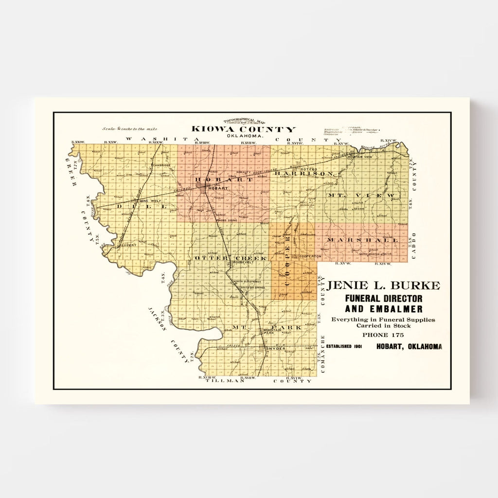 Vintage Map of Kiowa County, Oklahoma 1913