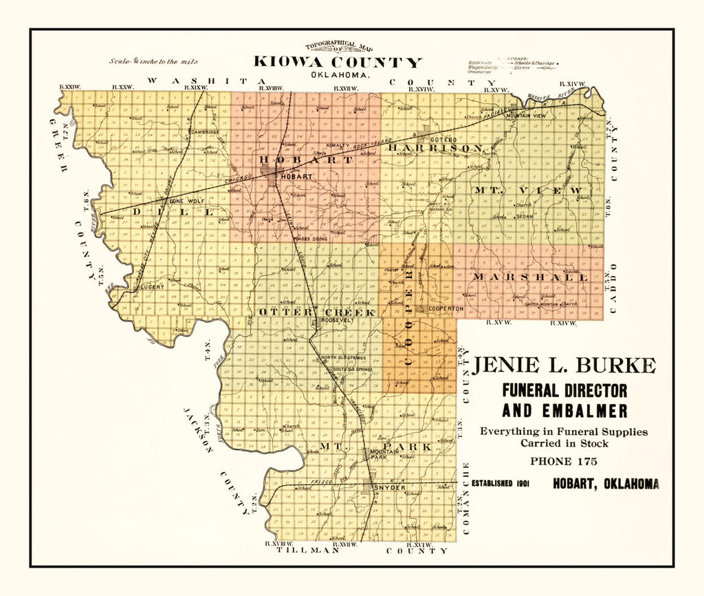 Vintage Map of Kiowa County, Oklahoma 1913