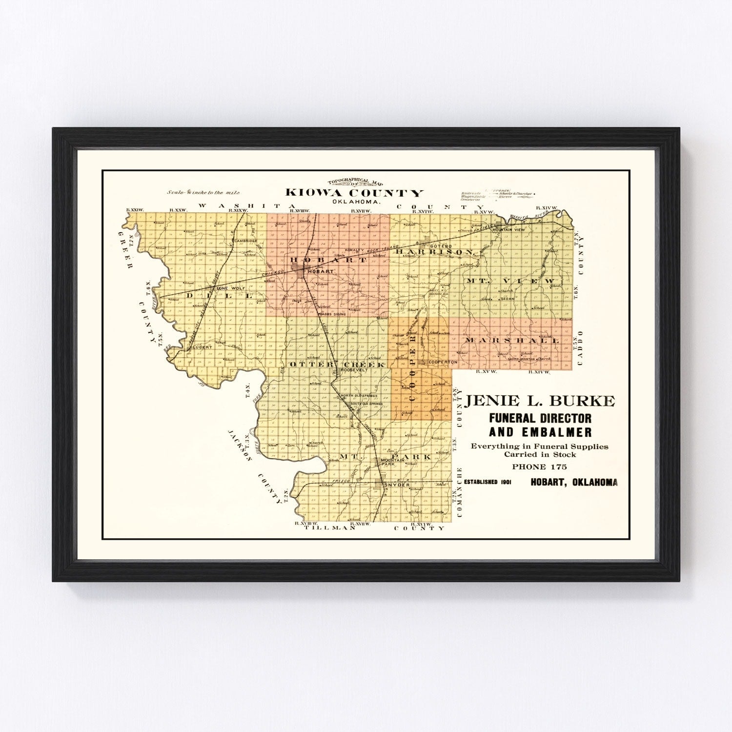 Vintage Map of Kiowa County, Oklahoma 1913