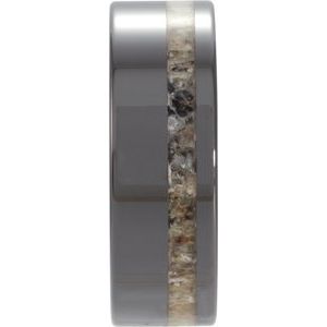 Black Ceramic Antler Wood Inlay 8 mm Comfort-Fit Flat Band Size 9.5