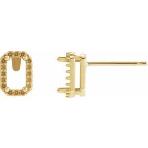 14K Yellow Gold 7x5 mm Emerald Halo-Style Earring Mounting