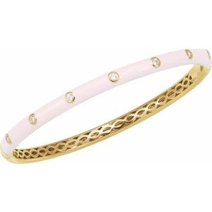 14K Yellow Gold 1/5 CTW Natural Diamond & Pink Enamel 7" Bangle Bracelet – image 2