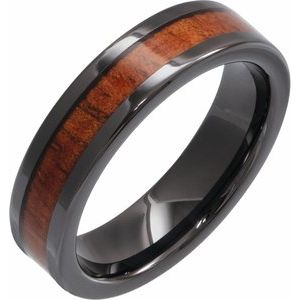 Black Ceramic KOA Wood Inlay 6 mm Comfort-Fit Flat Band Size 8