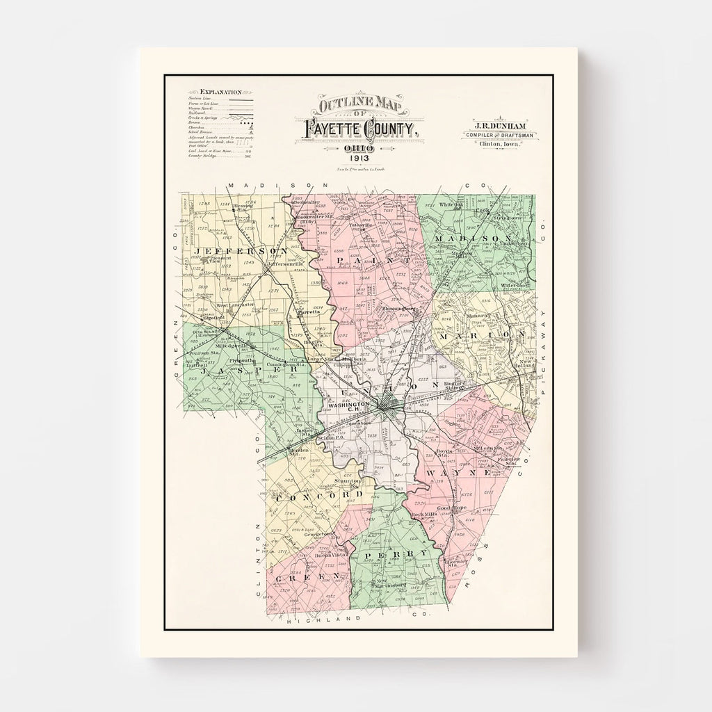 Vintage Map of Fayette County, Ohio 1913