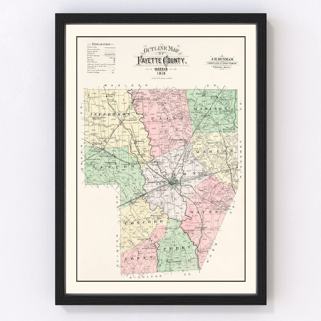 Vintage Map of Fayette County, Ohio 1913
