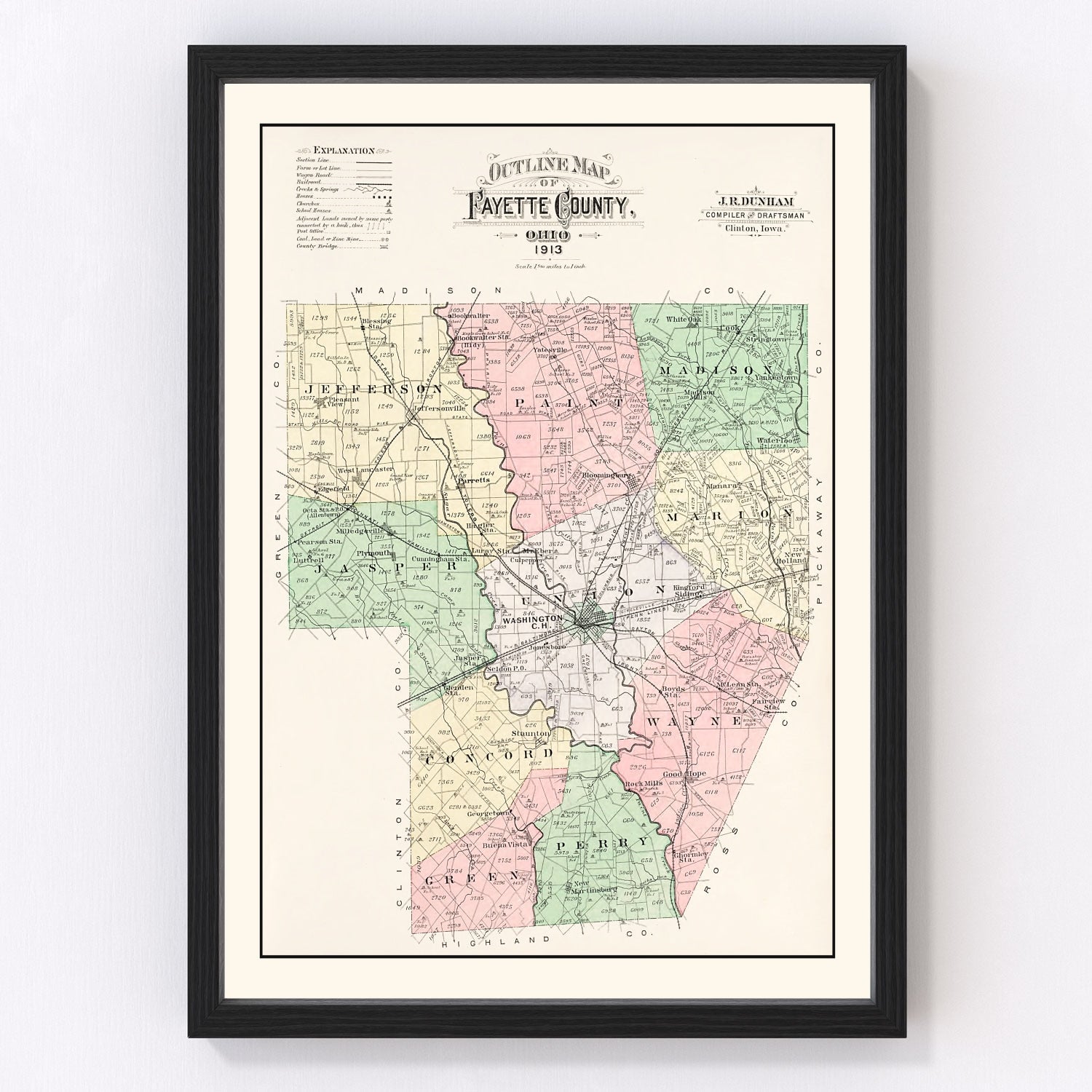 Vintage Map of Fayette County, Ohio 1913