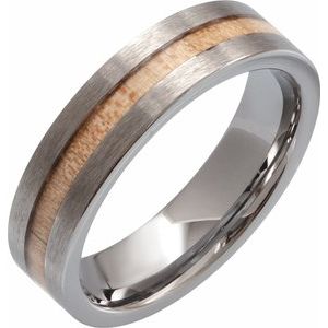 Tungsten Cypress Wood Inlay 8 mm Comfort-Fit Flat Band Size 9