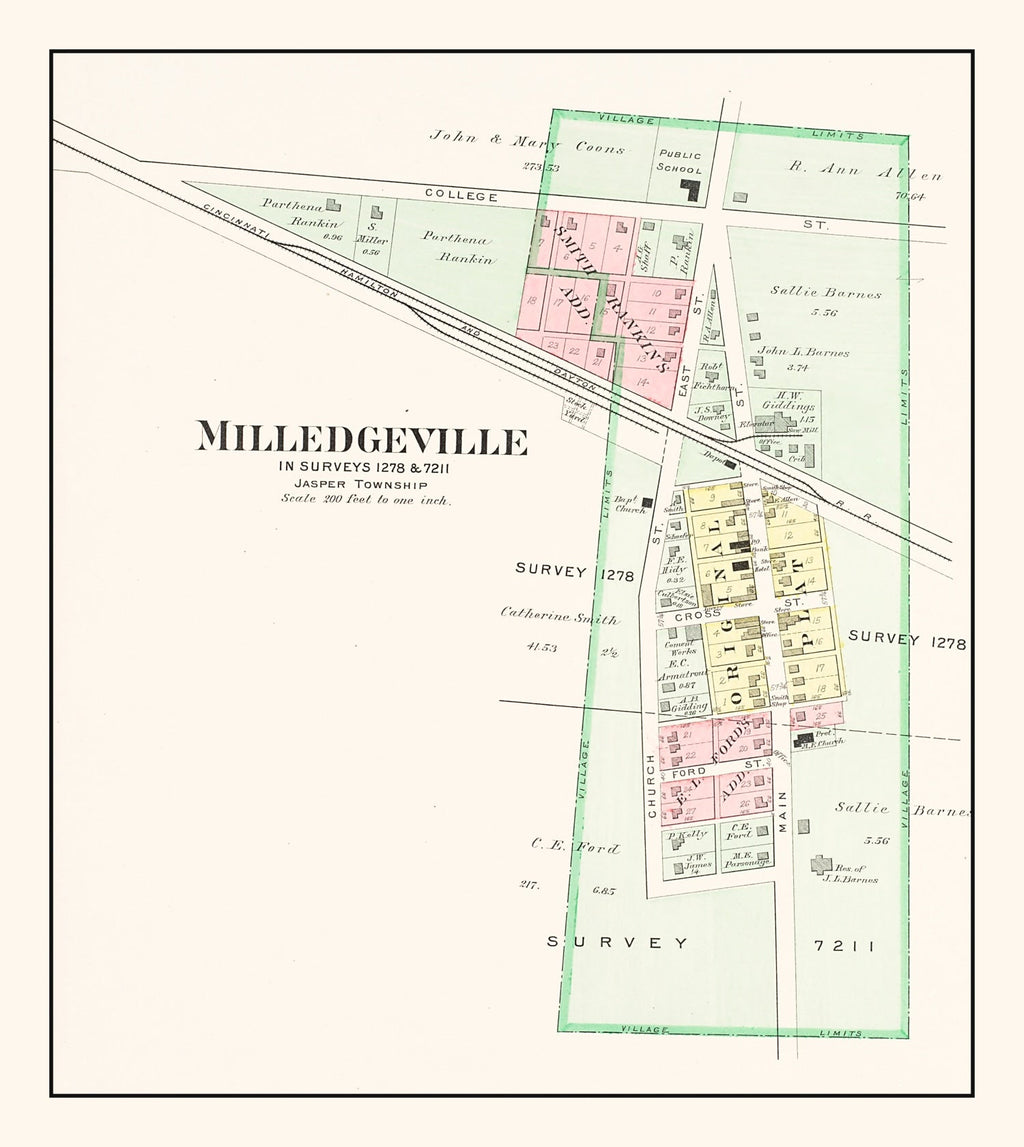 Vintage Map of Milledgeville, Ohio 1913