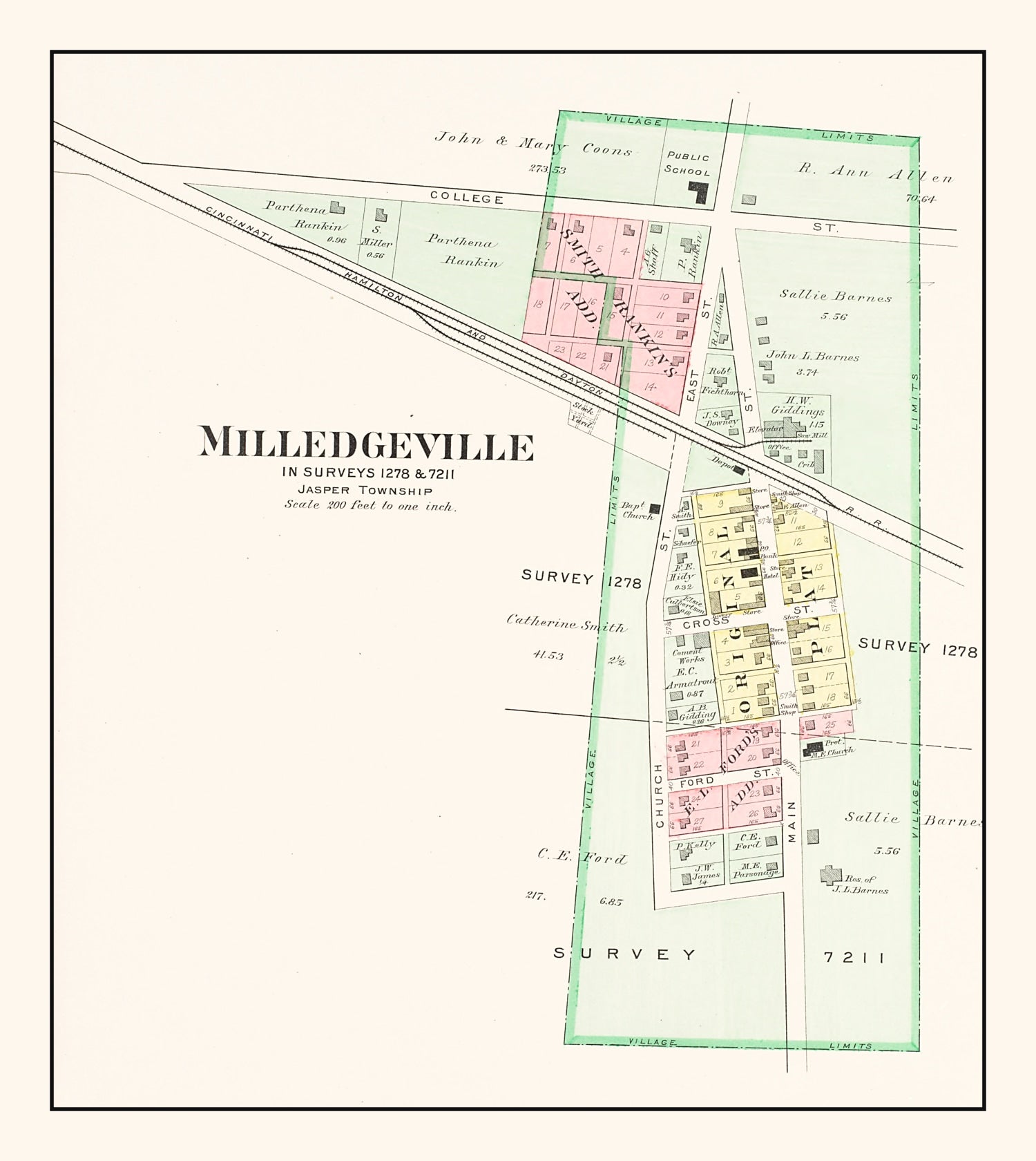 Vintage Map of Milledgeville, Ohio 1913