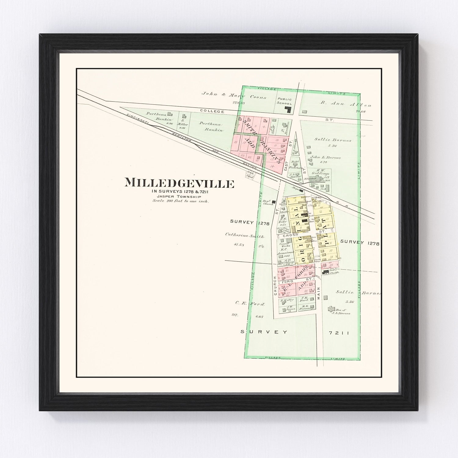 Vintage Map of Milledgeville, Ohio 1913