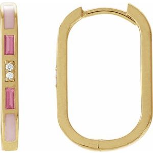 14K Yellow Gold Natural Pink Tourmaline & .02 CTW Natural Diamond 19.6 mm Hoop Earrings
