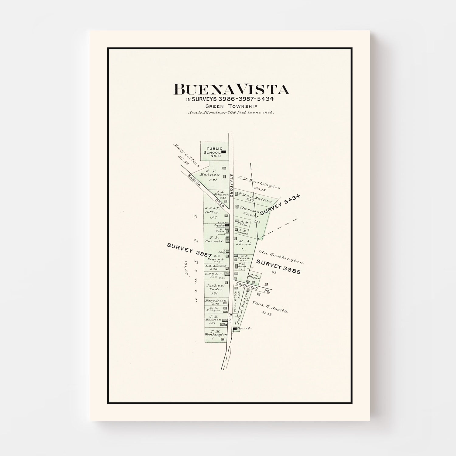 Vintage Map of Buena Vista, Ohio 1913