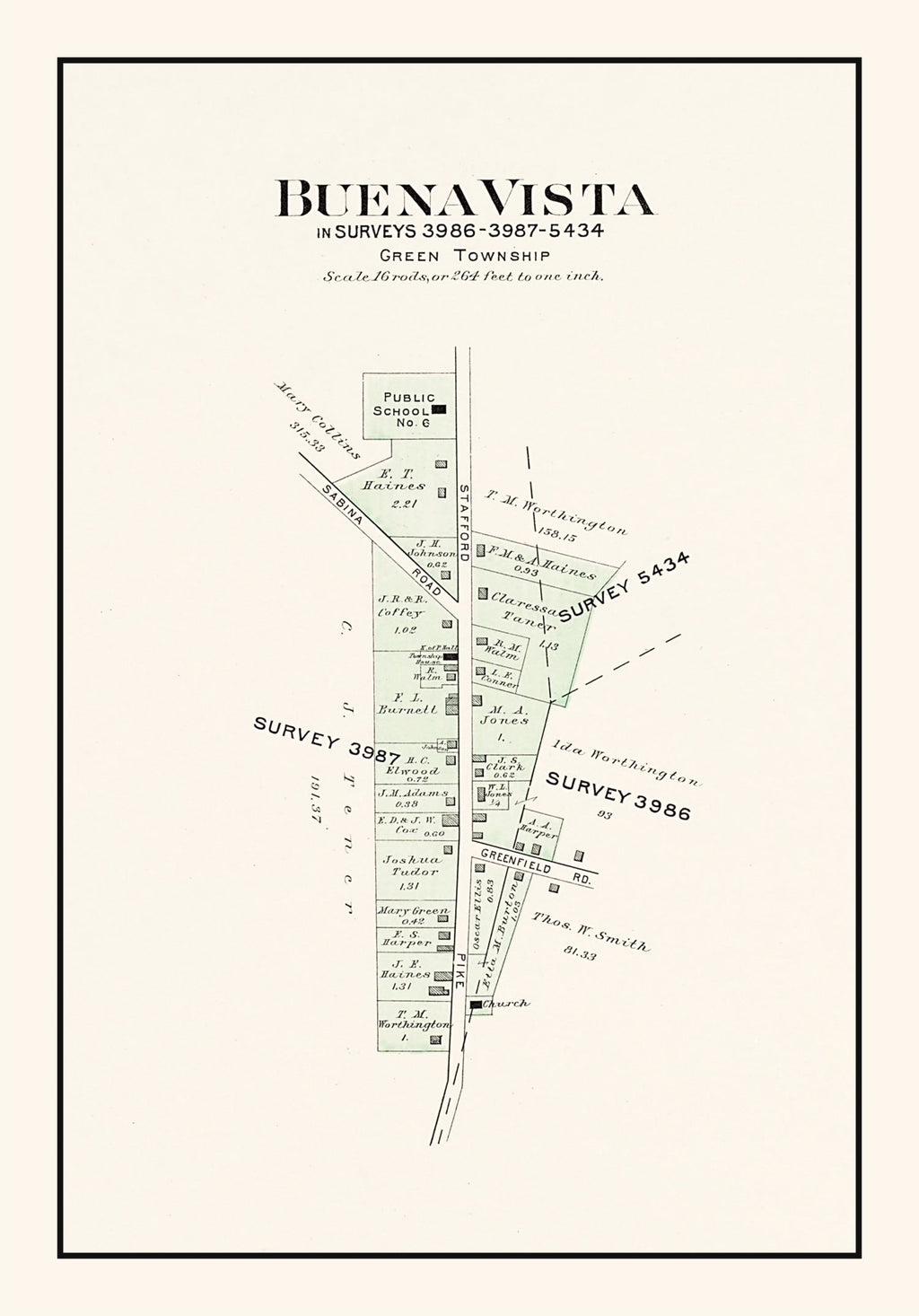 Vintage Map of Buena Vista, Ohio 1913