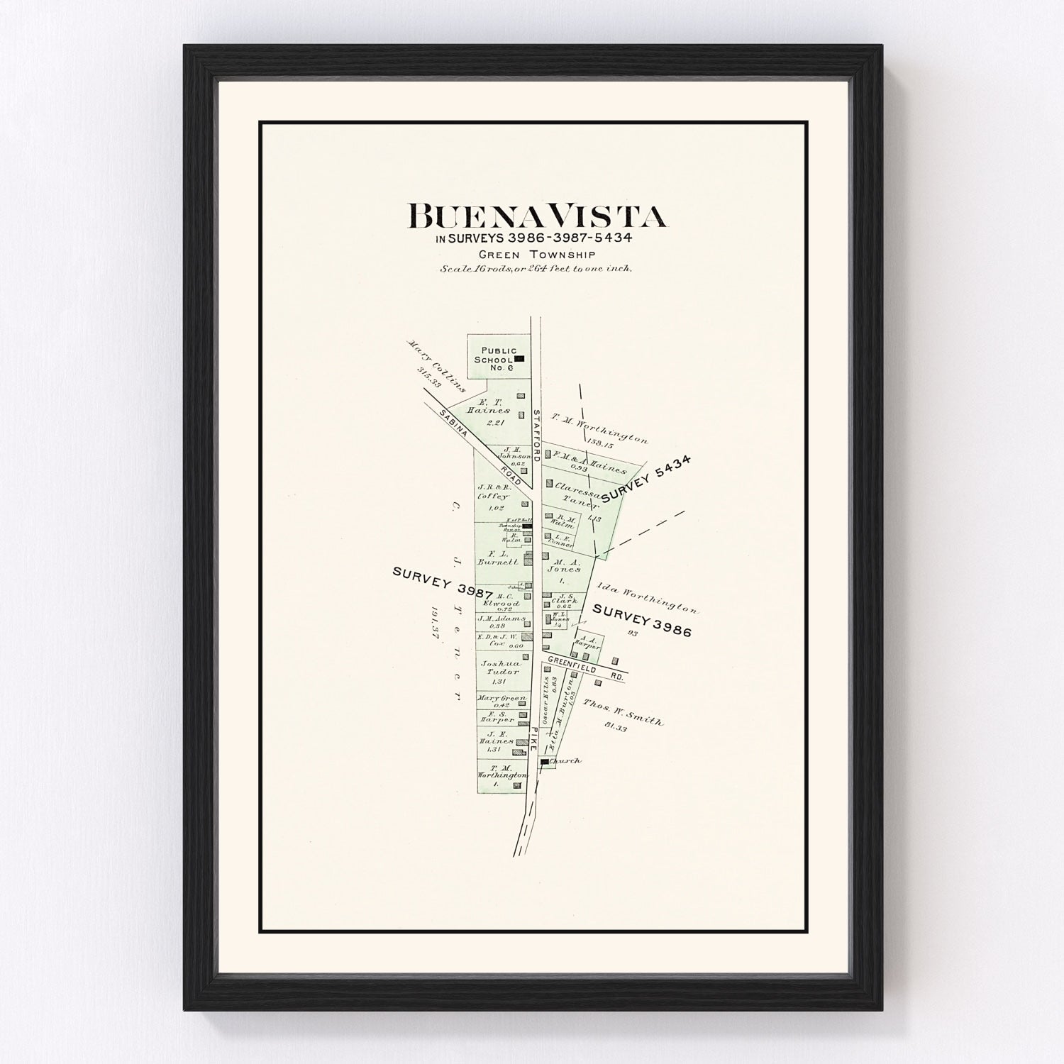 Vintage Map of Buena Vista, Ohio 1913