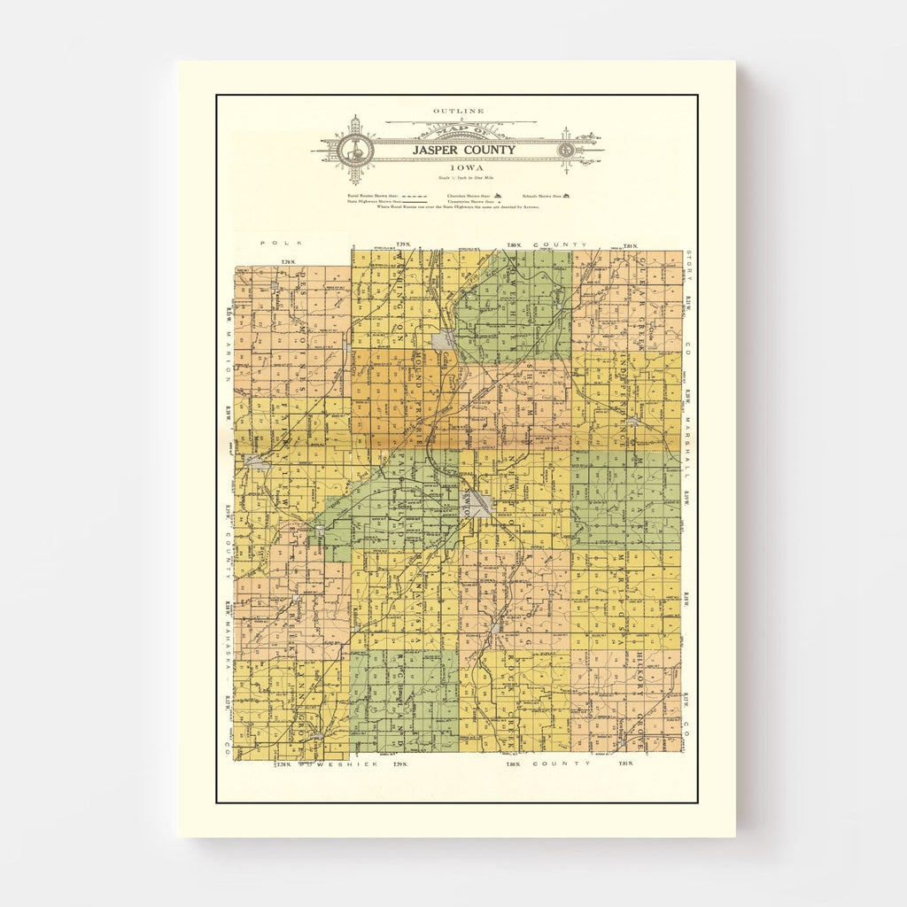 Vintage Map of Jasper County, Iowa 1914