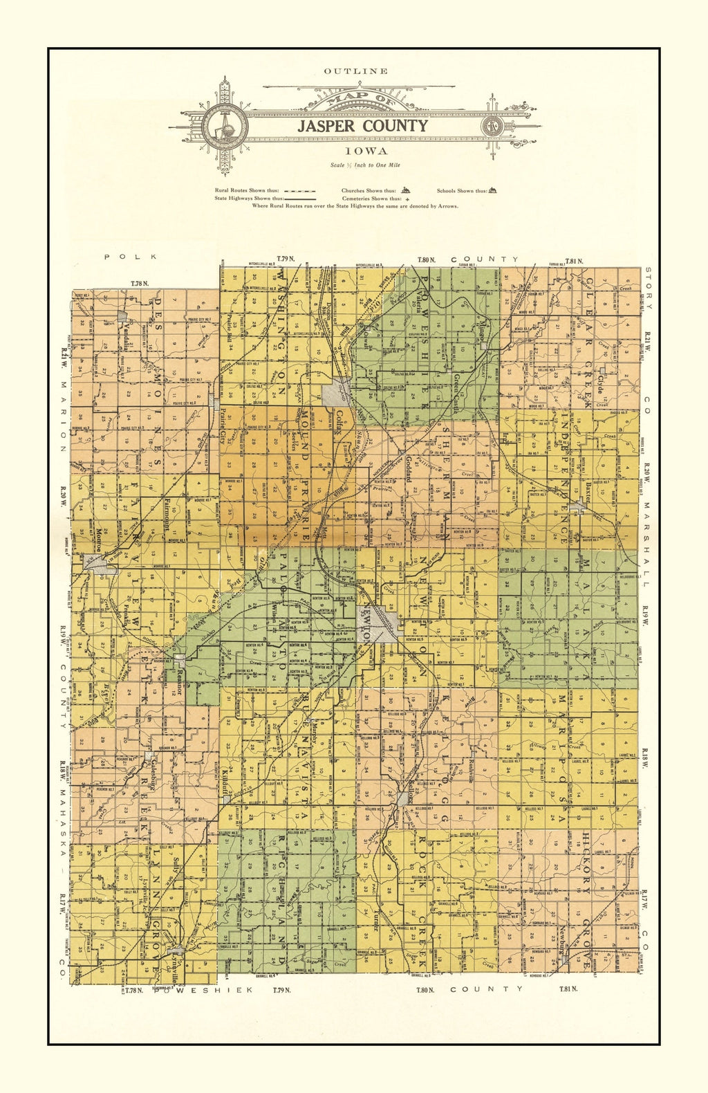 Vintage Map of Jasper County, Iowa 1914