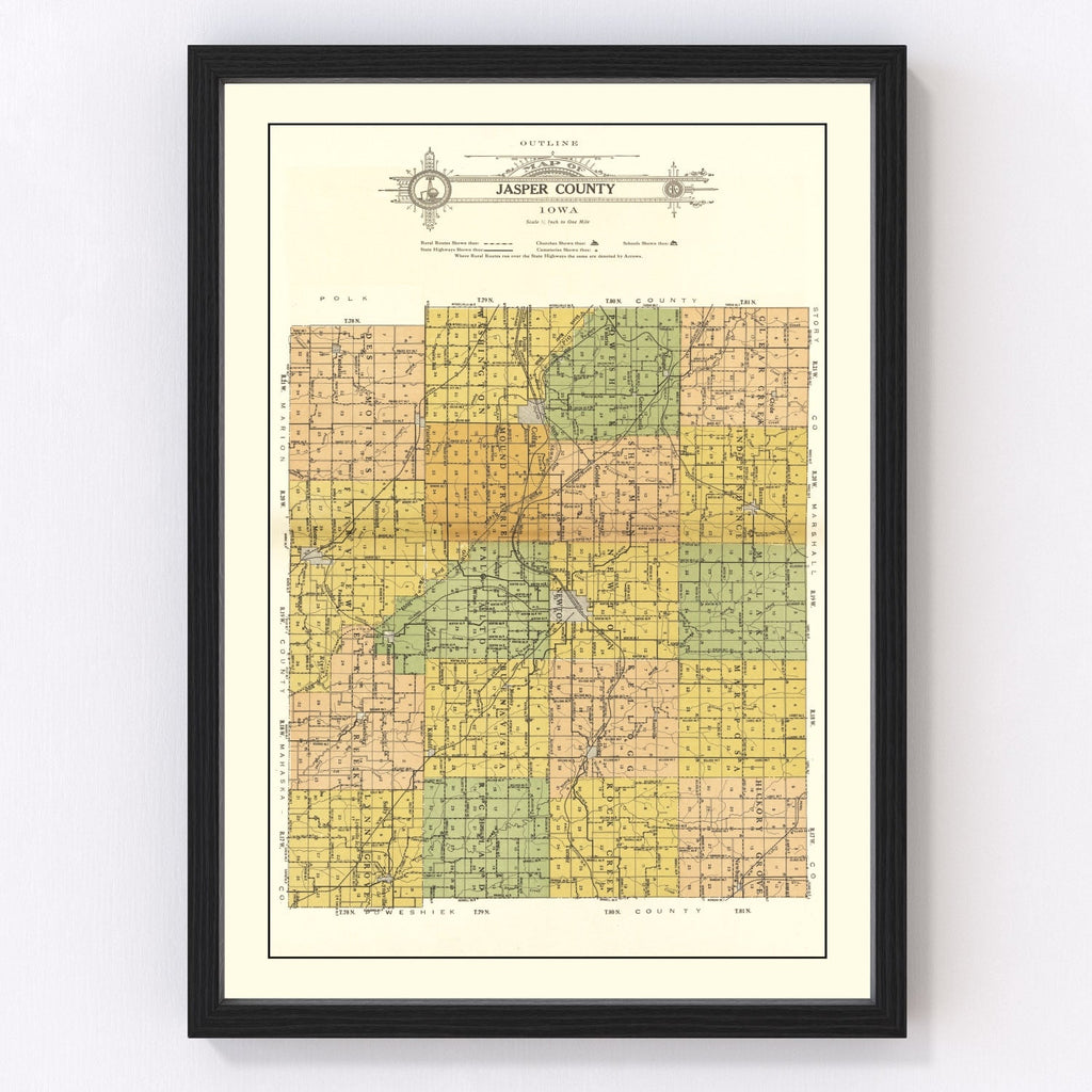 Vintage Map of Jasper County, Iowa 1914