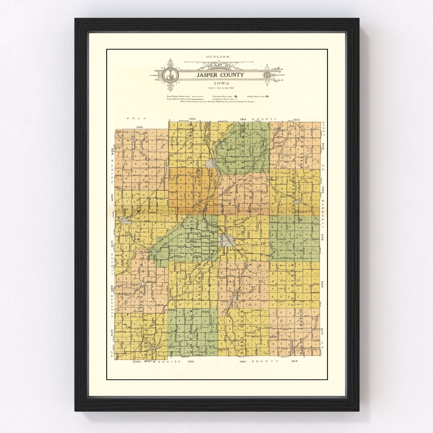 Vintage Map of Jasper County, Iowa 1914