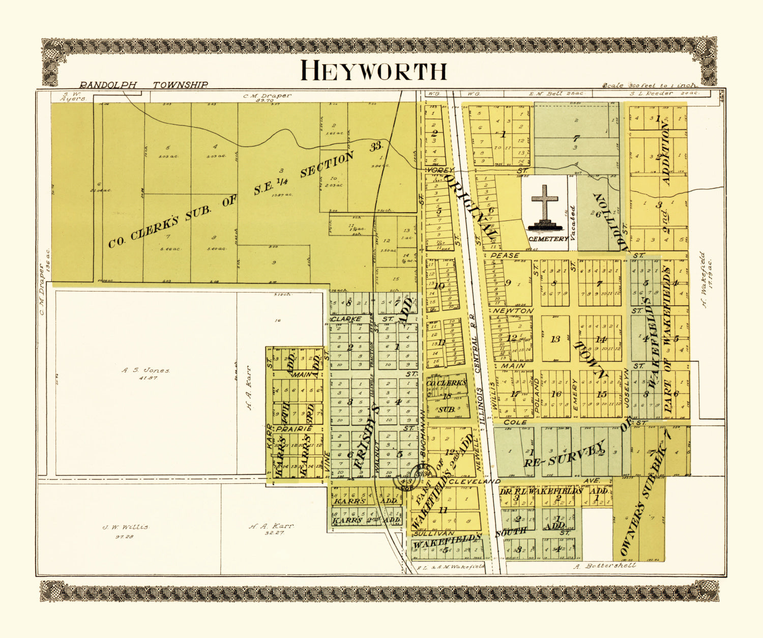 Vintage Map of Heyworth, Illinois 1914