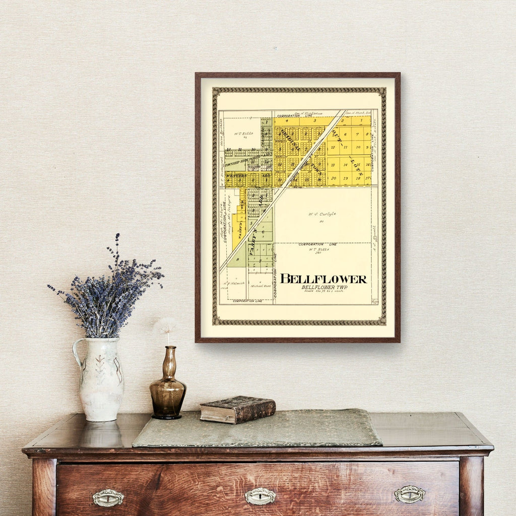 Vintage Map of Bellflower, Illinois 1914