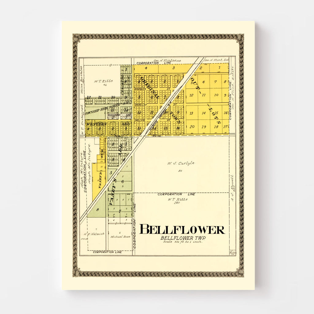 Vintage Map of Bellflower, Illinois 1914