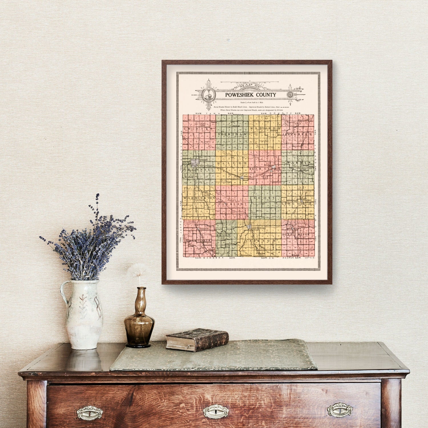 Vintage Map of Poweshiek County, Iowa 1914