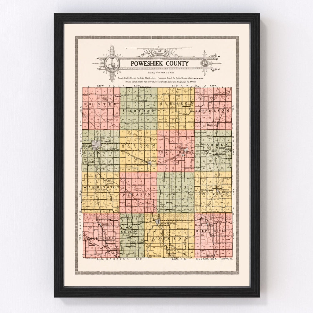 Vintage Map of Poweshiek County, Iowa 1914