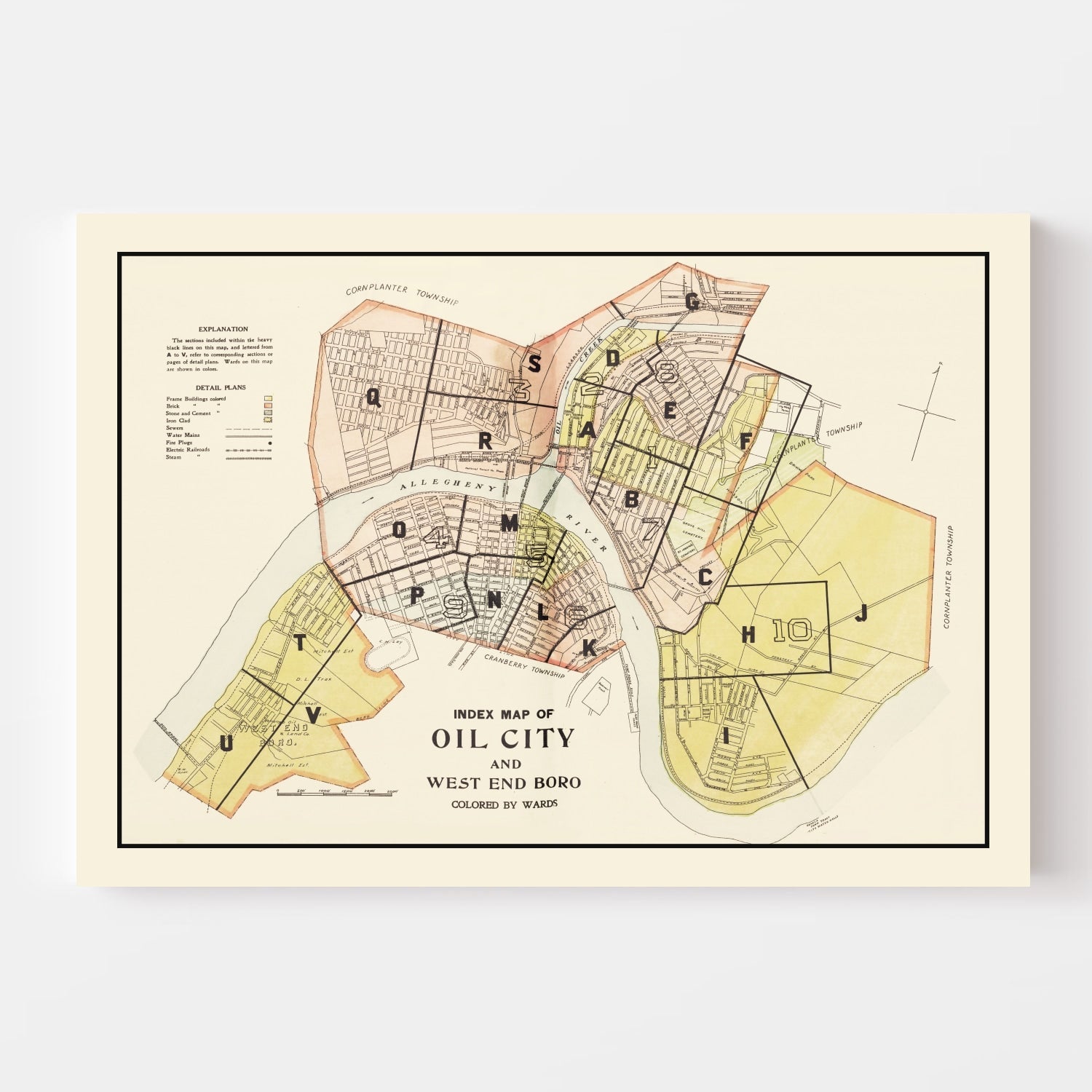 Vintage Map of Oil City, Pennsylvania 1915
