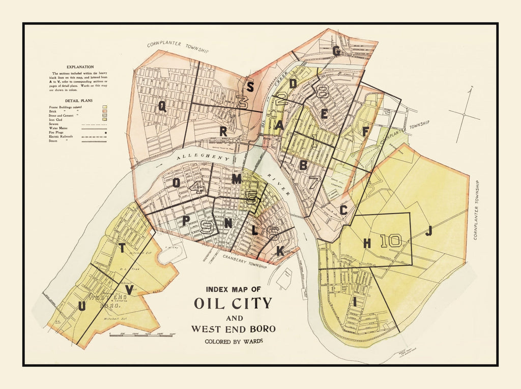 Vintage Map of Oil City, Pennsylvania 1915